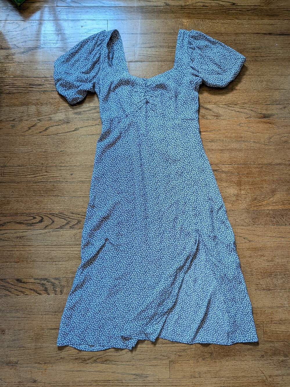 GAP Puff Sleeve Dress In Navy And White Ditsy Floral